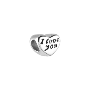 Berloque Espaçador Prata Coração I Love You Preto