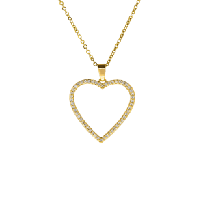 Colar Pingente Coração Vazado Cravejado Banhado a Ouro 24k