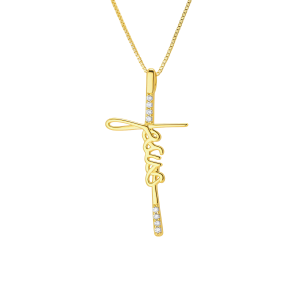 Colar Crucifixo Jesus Cravejado Banhado a Ouro 18k