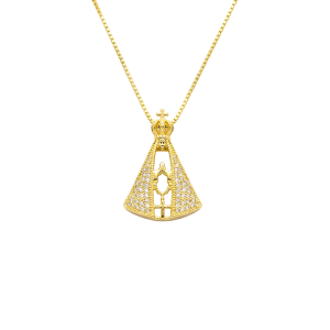 Colar Nossa Senhora Manto Cravejado Banhado a Ouro 18k
