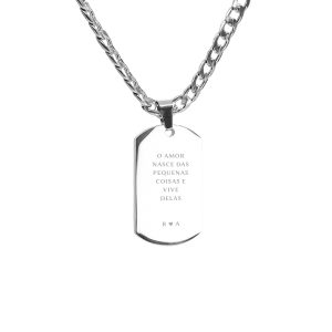 Colar Dog Tag Corrente Elos Personalizado Prata