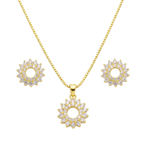 Conjunto Colar e Brinco Girassol Banhado a Ouro