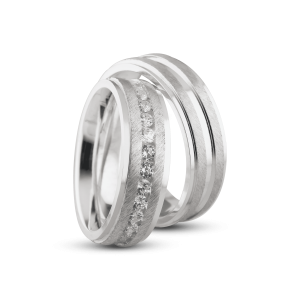 Par de Alianças de Prata 950 Escovada 6mm com Zircônia