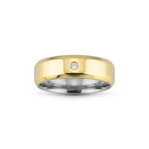 Aliança de Moeda 18k Chanfrada 6mm com Zircônia