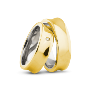 Par de Alianças de Moeda 18k Côncava 6mm com Zircônia