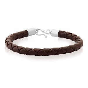 Pulseira Couro Tubo Trança Marrom